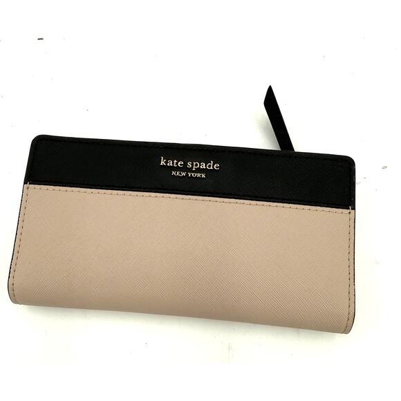Kate Spade New York Cream & Black Leather Slim Bifold Cameron Madison Wallet - Picture 1 of 7